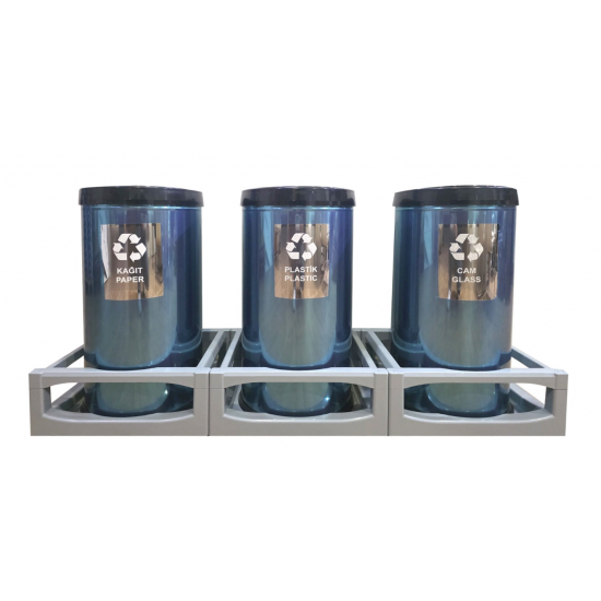 Set 3 cosuri pentru colectare selectiva, din otel, cu capac batant, 45L/recipient Set 3 cosuri pentru colectare selectiva, din otel, cu capac batant, 45L/recipient