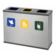 Coș de reciclare gri otel cu acoperire organica, cu 3 compartimente 3x60L – 180 litri