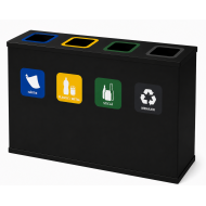 Coș de reciclare negru otel cu acoperire organica, cu 4 compartimente 4x60L – 240 litri