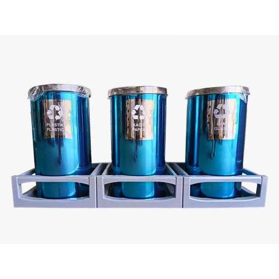 Set 3 cosuri colectare selectiva din inox, 45L/recipient