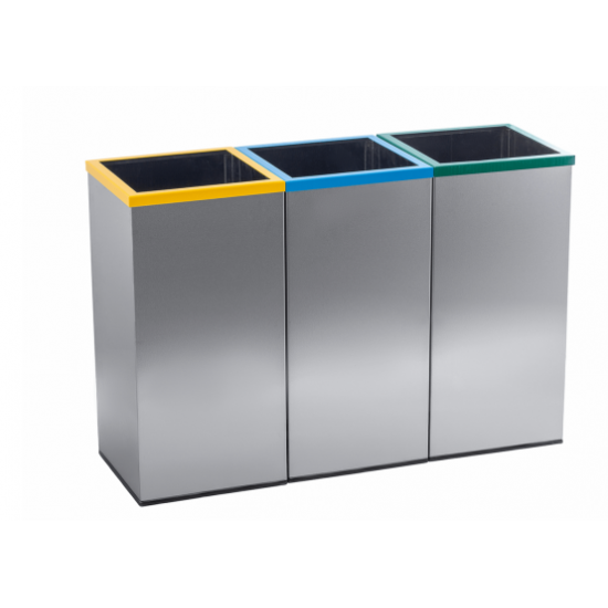 Set 3 cosuri colectare selectiva din otel inoxidabil, 37L/recipient