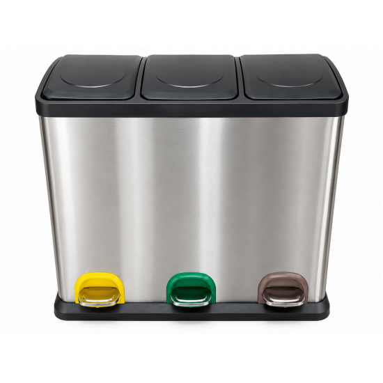 Cos de gunoi pentru colectare selectiva, inox, cu 3 compartimente si pedale, 3 x 20 L Cos de gunoi pentru colectare selectiva, inox, cu 3 compartimente si pedale, 3 x 20 L