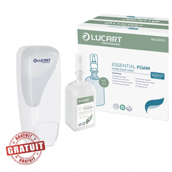 Pachet Dozator alb (gratis) pentru sapun spuma - Identity, LUCART, 1000 ml + 6 rezerve Sapun Spuma (1 bax)