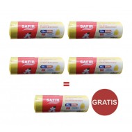 Pachet 4 ROLE Saci menajeri Premium 60 L, 20 buc /rola, galbeni, parfumati, Safir  + 1 rola Gratuit