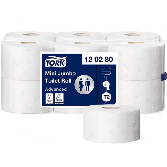 Hartie igienica mini jumbo cu 2 straturi, de 170 m, Tork Advanced,12role/bax Hartie igienica mini jumbo cu 2 straturi, de 170 m, Tork Advanced,12role/bax