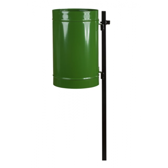 Cos stradal pentru gunoi cu stalp sustinere, Verde, Metal, 35 L