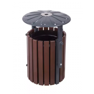 Cos stradal pentru gunoi, Maro, Metal si Lemn, 40 L