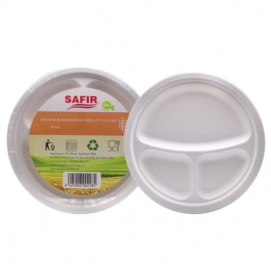 Farfurie Bio, 23 cm, 3 compartimente, P93C, 25 buc/set Farfurie Bio, 23 cm, 3 compartimente, P93C, 25 buc/set