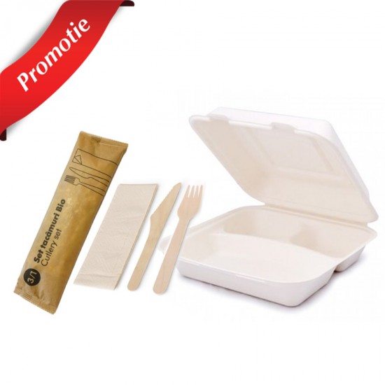 Pachet catering BIO caserola trestie de zahar + set tacamuri