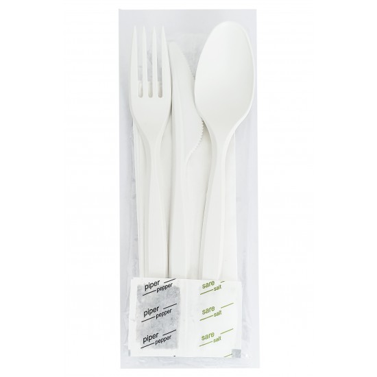 Set 100 bucati, BIO CPLA Lingura, Furculita, Cutit, Servetel, Sare si Piper Set 100 bucati, BIO CPLA Lingura, Furculita, Cutit, Servetel, Sare si Piper