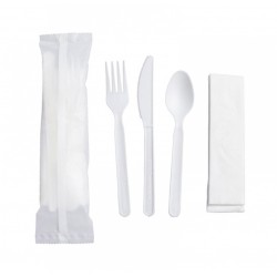 Set de tacamuri, BIO CPLA, Lingura + Furculita + Cutit + Servetel - 100 buc/set Set de tacamuri, BIO CPLA, Lingura + Furculita + Cutit + Servetel - 100 buc/set