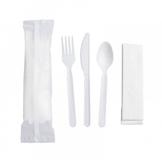 Set de tacamuri, BIO CPLA, Lingura + Furculita + Cutit + Servetel - 100 buc/set