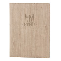 Mapa meniu A4+, Wood, piele PU interior/exterior, lavabila, bej Mapa meniu A4+, Wood, piele PU interior/exterior, lavabila, bej