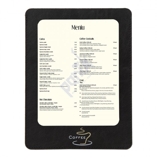 Mapa meniu cafenele A5+, LeatherLike, piele PU interior/exterior, lavabila, negru Mapa meniu cafenele A5+, LeatherLike, piele PU interior/exterior, lavabila, negru