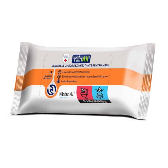 KlinAll® – Servetele umede dezinfectante pentru maini, 15 buc. KlinAll® – Servetele umede dezinfectante pentru maini, 15 buc.