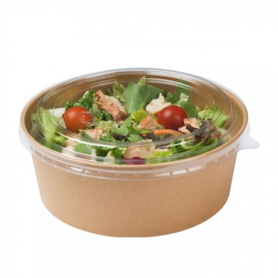 Caserola salata din carton KRAFT, cu capac transparent, 550 cc, 50 buc/set