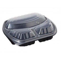 Caserole negre,de meniu, cu 3 compartimente (capac inclus) - 50 buc/set Caserole negre,de meniu, cu 3 compartimente (capac inclus) - 50 buc/set