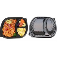 Caserole negre,de meniu, cu 3 compartimente (capac inclus) - 50 buc/set