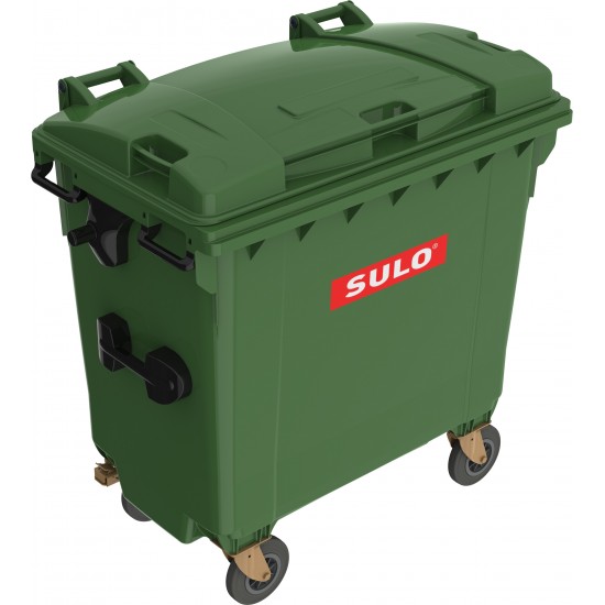 Eurocontainer plastic, 770L, verde, capac plat, SULO - Transport Inclus