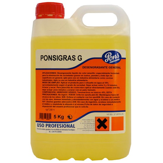 PONSIGRAS G-detergent profesional degresant,concentrat, 5L, Asevi