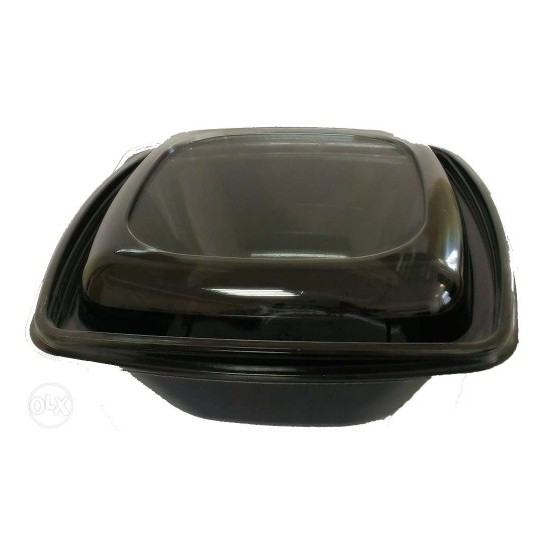 Caserola salata patrata neagra, din PET, capac transparent, 1000 cc, 50 buc/set Caserola salata patrata neagra, din PET, capac transparent, 1000 cc, 50 buc/set