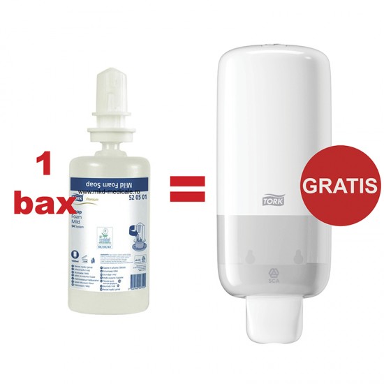 Pachet 1 bax 6 rezerve sapun spuma Tork = Gratuit dozator sapun spuma 1L, Tork 