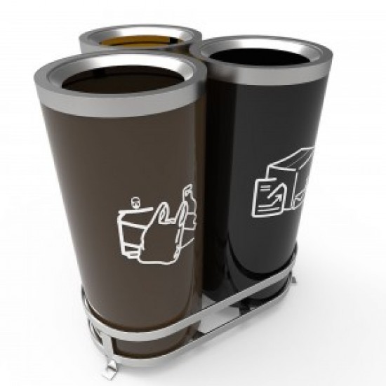 AARHUS B Cosuri de gunoi moderne de reciclare 3x50L, pentru birouri sau zonele urbane