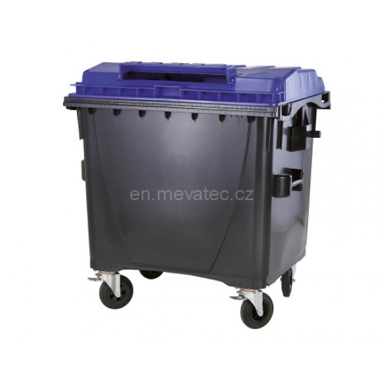 Eurocontainer din plastic 1100L, capac plat, albastru, inchizatoare pentru capac - colectare hartie SULO - Transport Inclus