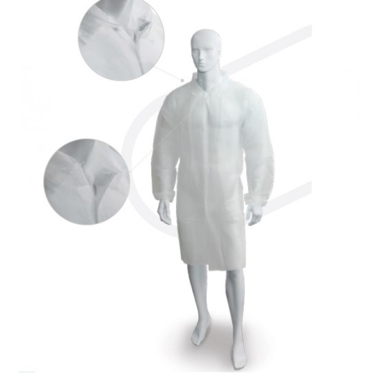 Halat de laborator din material netesut cu inchidere capse, alb 10 buc/ set