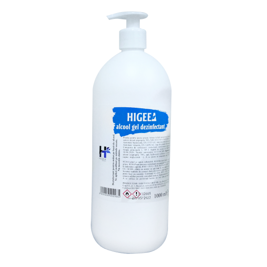 Higeea Alcool gel, dezinfectant virucid pentru maini, cu pompita 1L 