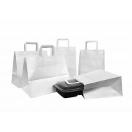 Set 250 bucati, Punga hartie, alba, cu maner plat, 25x11x28 cm