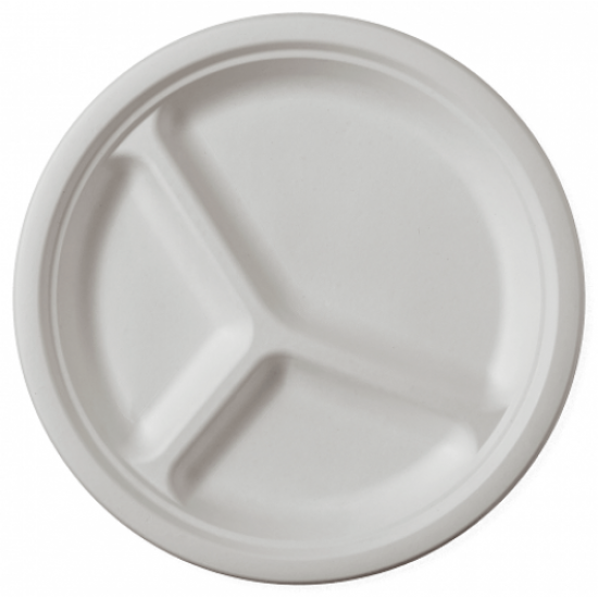 Set de 100 bucati, Farfurie trestie de zahar, 3 compartimente Set de 100 bucati, Farfurie trestie de zahar, 3 compartimente
