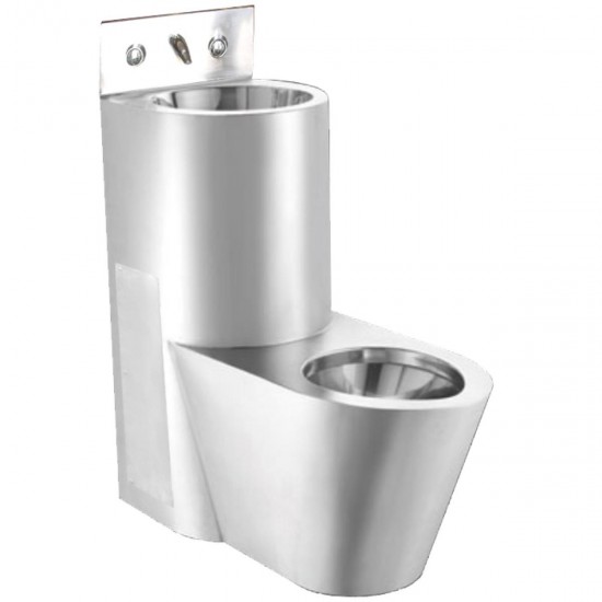 Toaletă și lavoar compact, antivandalism, montaj pe perete – inox satinat, NOFER