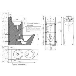 Toaletă și lavoar compact, antivandalism, montaj pe perete – inox satinat, NOFER