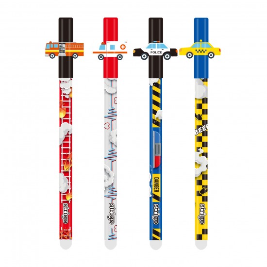 Set 4 pixuri Strigo cerneala cu stergere, MASINI, Set 4 pixuri Strigo cerneala cu stergere, MASINI,