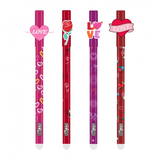 Set 4 pixuri Strigo cerneala cu stergere, LOVE FOREVER Set 4 pixuri Strigo cerneala cu stergere, LOVE FOREVER