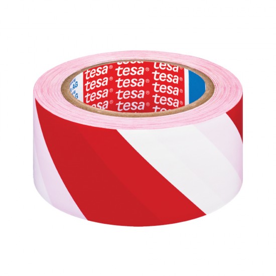 Banda adeziva de marcare Tesa,  alb/rosu, 50 mm x 33 m