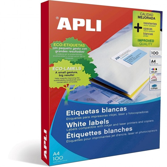 Etichete autoadezive Apli, A4, 105 x 148 mm, 400 bucati, 100 coli/top Etichete autoadezive Apli, A4, 105 x 148 mm, 400 bucati, 100 coli/top