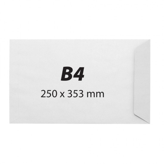 Plic B4, 250 x 353 mm, alb, banda silicon, 100 g/mp, 250 bucati/cutie Plic B4, 250 x 353 mm, alb, banda silicon, 100 g/mp, 250 bucati/cutie