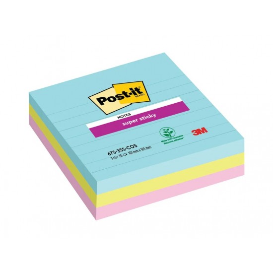 [APERTA] Notițe adezive Super Sticky pentru conferință, liniate, 101 mm x 101 mm, 3 x 75 file, Post-it