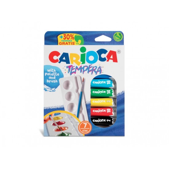 [APERTA] Acuarele tempera Carioca 7 culori 10 ml cu tăviță și pensulă