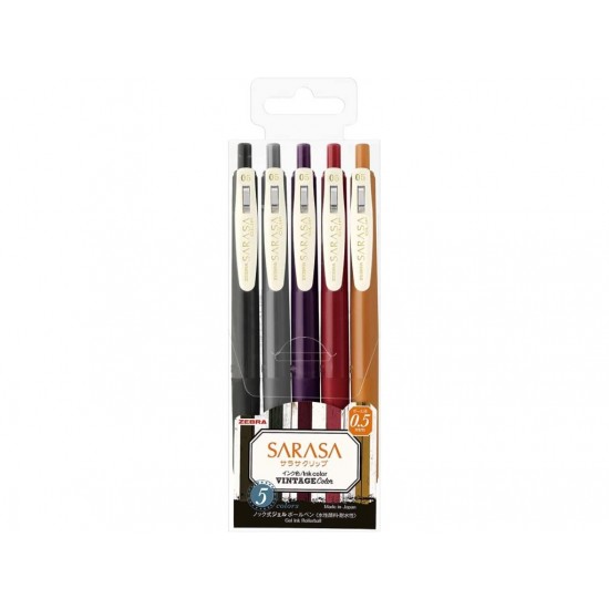 Pix cu gel 0.5 mm Zebra Sarasa Clip Vintage 2, 5/set Pix cu gel 0.5 mm Zebra Sarasa Clip Vintage 2, 5/set