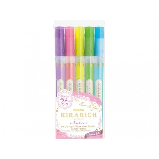 Textmarker Kirarich Glitter 5 culori/set Zebra Textmarker Kirarich Glitter 5 culori/set Zebra