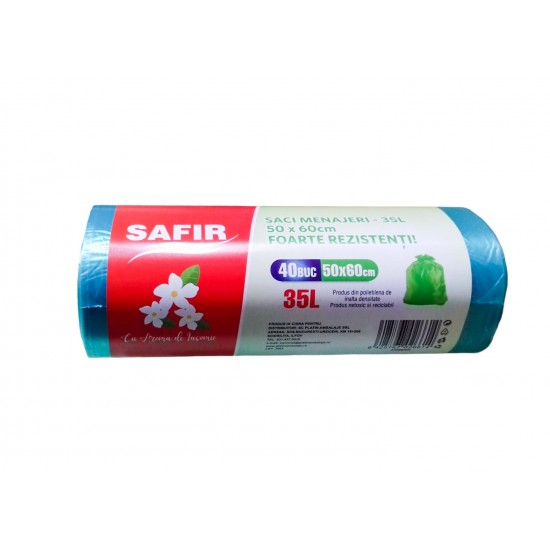 Saci menajeri 35L, 40 buc/rola, verzi, parfumati, Safir Saci menajeri 35L, 40 buc/rola, verzi, parfumati, Safir