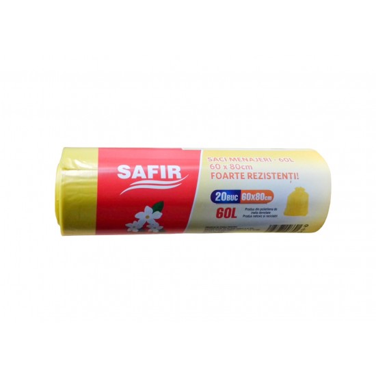 Saci menajeri Premium 60 L, 20 buc /rola, galbeni, parfumati, Safir Saci menajeri Premium 60 L, 20 buc /rola, galbeni, parfumati, Safir