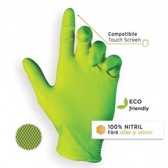 Manuși Nitril Nitro Touch Neon Grip - Verde