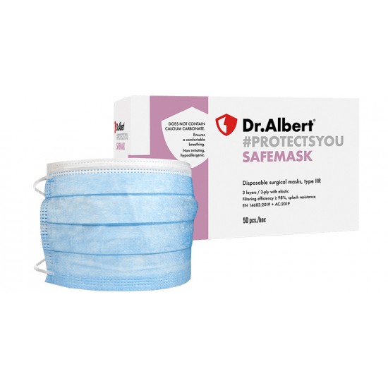 Masti chirurgicale de unica folosinta, tip IIR, in 3 straturi, Dr Albert, 50 buc/set Masti chirurgicale de unica folosinta, tip IIR, in 3 straturi, Dr Albert, 50 buc/set