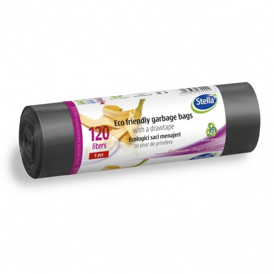 STELLA Saci Menaj Ecologici 120 L 5 buc LDPE cu snur Negru STELLA Saci Menaj Ecologici 120 L 5 buc LDPE cu snur Negru