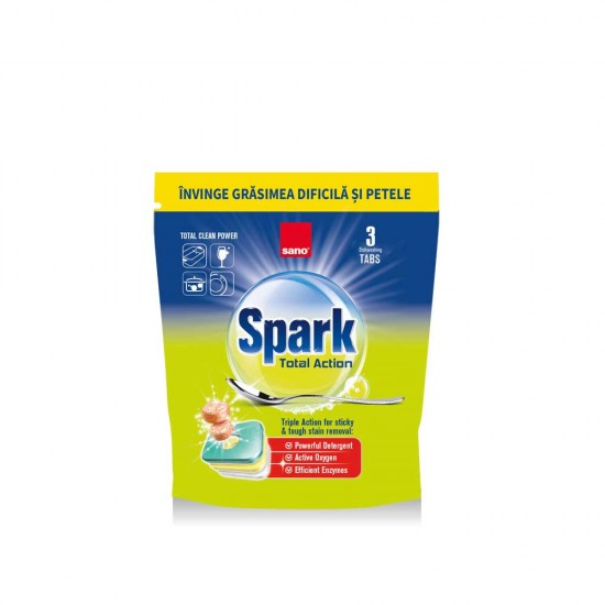 Detergent Tablete pentru Mașina de Spălat Vase, 3 buc, SANO SPARK TOTAL ACTION 