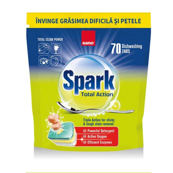 Detergent Tablete pentru Mașina de Spălat Vase, 70 buc, SANO SPARK TOTAL ACTION Detergent Tablete pentru Mașina de Spălat Vase, 70 buc, SANO SPARK TOTAL ACTION